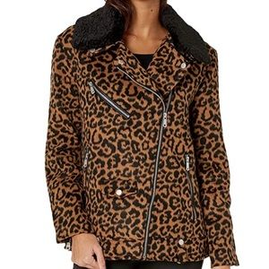 Avec Les Filles Sherpa Trim Leopard Moto Jacket